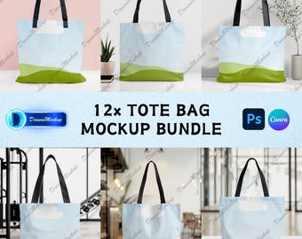 12x Tote Bag Mockup Bundle | Transparent PNG for Canva | Overlay Print on Demand POD Template Set | Shopping Bag Design Kit