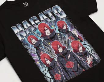 Six Paths of Suffering T-Shirt, God of Rain Village Tee, Red Hair Pierced Villain Graphic, Rinne Ring Eyes Magic, Tragic Peace Leader