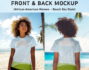 AOP Tshirt Mockup Bundle | African American Women Front & Back All Over Print | PNG Canva Compatible | Overlay for Print on Demand POD