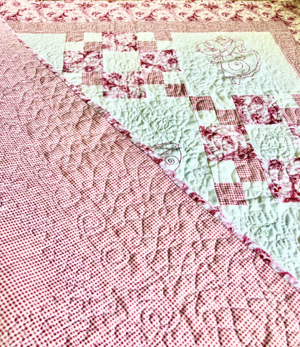 Redwork Baby Quilt Machine Embroidery Etsy