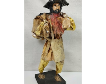 Mexikansk folkkonst, pappersmachéstaty, bondgårdsarbetare med hatt, vintage