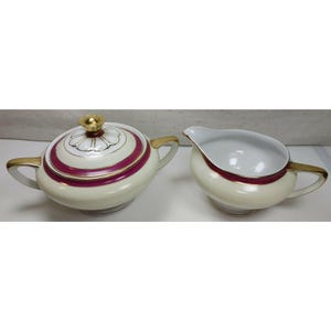 Vtg 1930&#39;s Victoria Multicolor China Czechoslovakia Bone China Sugar and Creamer