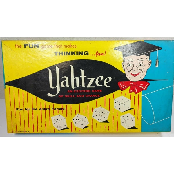 Vintage 1956 E.S. Lowe Company Yahtzee Score Cards Chips Dice Game