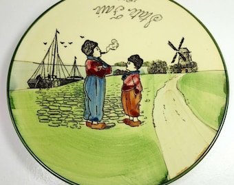 Vintage-Dekorteller mit holländischem Windmühlenmotiv von der Zell Baden Landesmesse 1916
