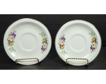Sovereign Potters Pansy Flower serveerschalen en -borden met gouden rand, set van 2