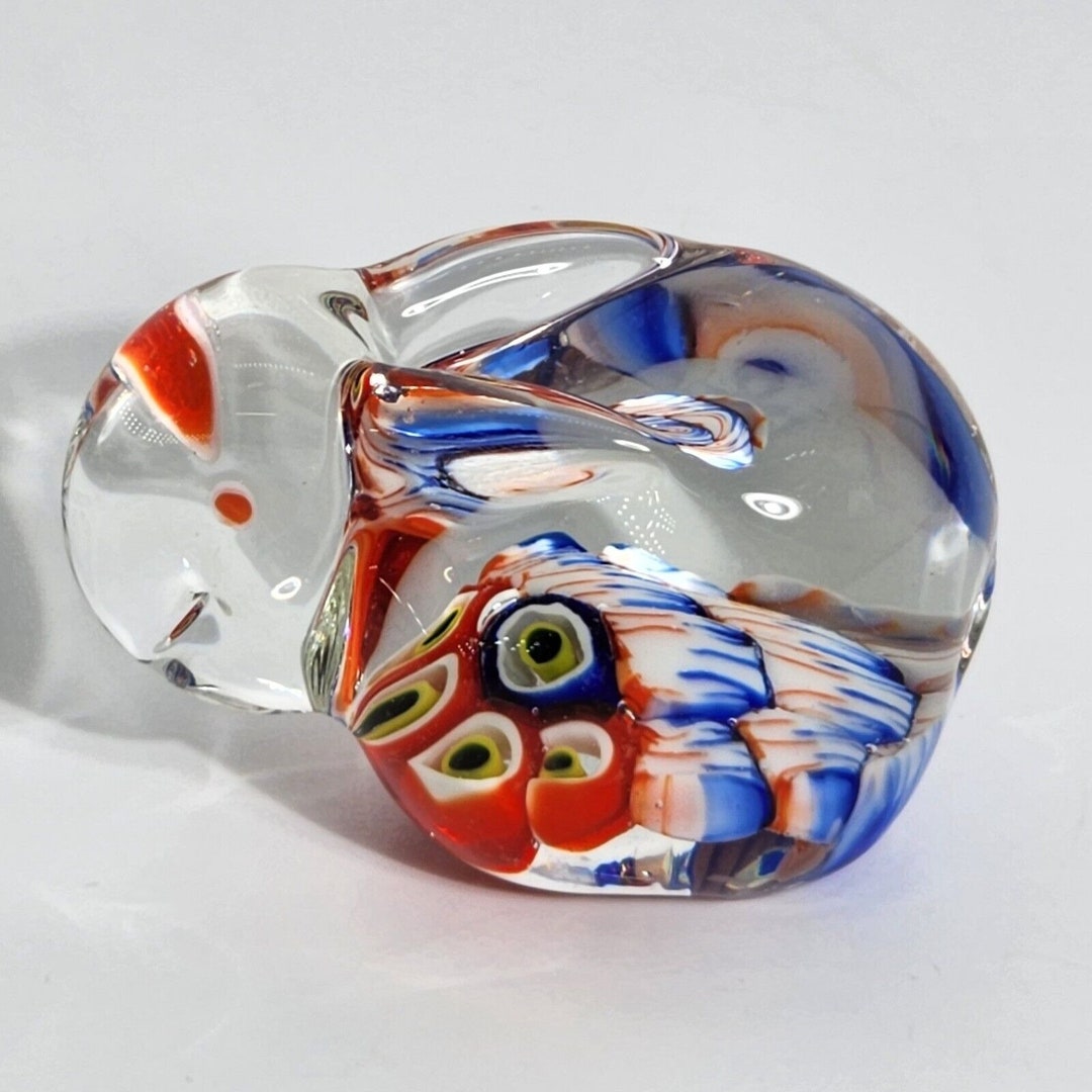 Millefiori Blown Art Glass Bunny Rabbit Figurine Miniature Red White ...