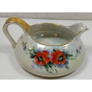 Vintage TK Thun Orange Blommor Porslin Guldkant Tjeckoslovakien Gräddkanna