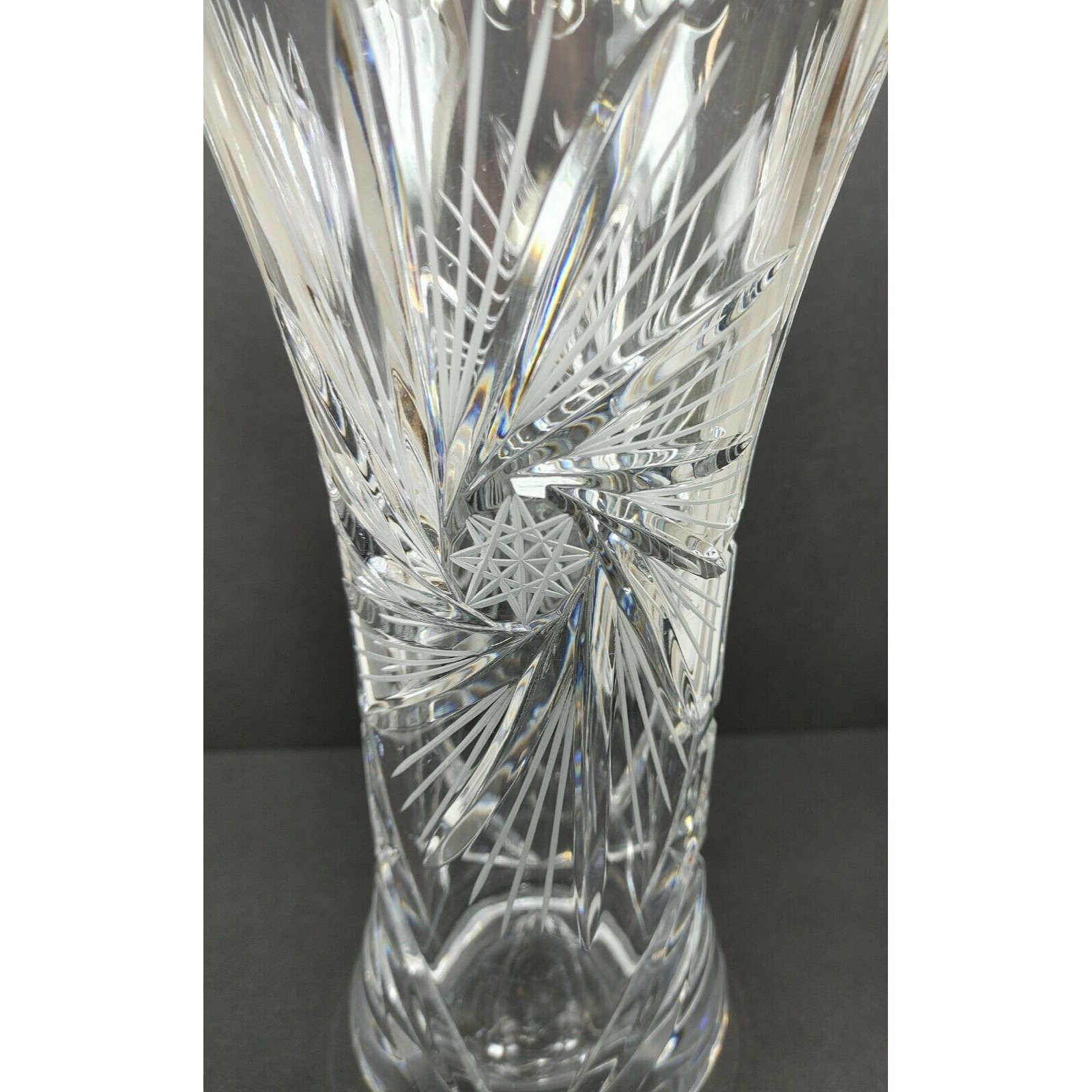 VTG Large American Brilliant Cut Crystal Vase Star Pinwheel Etsy