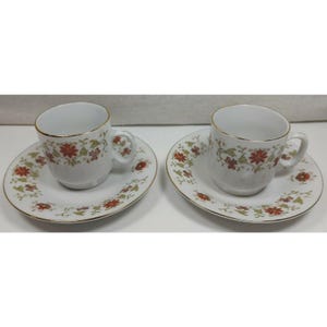Lot Of 2 Miniature Fine Porcelain Floral With Gold Rim Demitasse Cup And Saucer