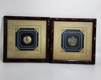 Arte antiguo chino de jade tallado enmarcado con colgante redondo y motivo de doble pez.