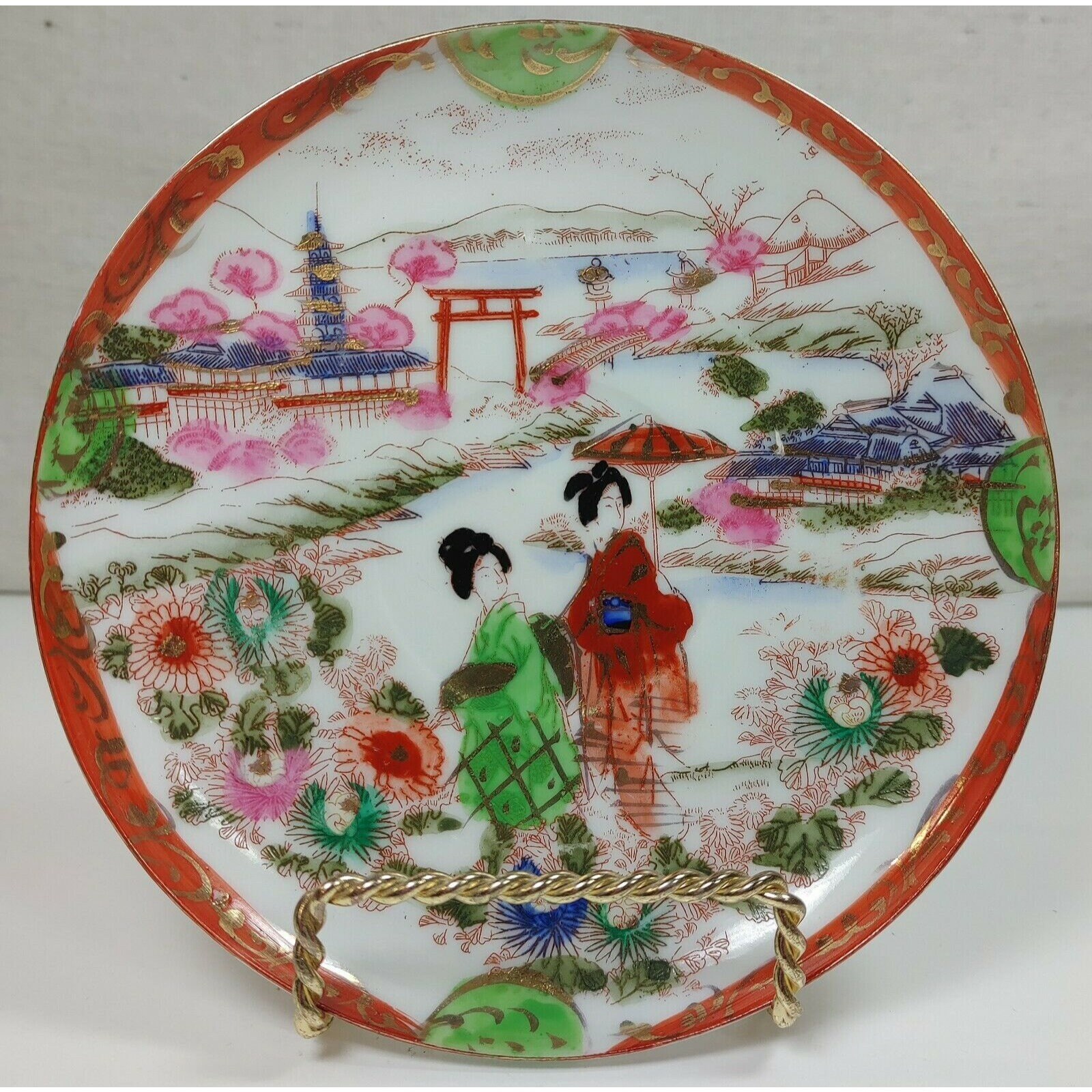 Antique Japanese Porcelain Egg Shell Geisha Garden Scenes Hand Painted