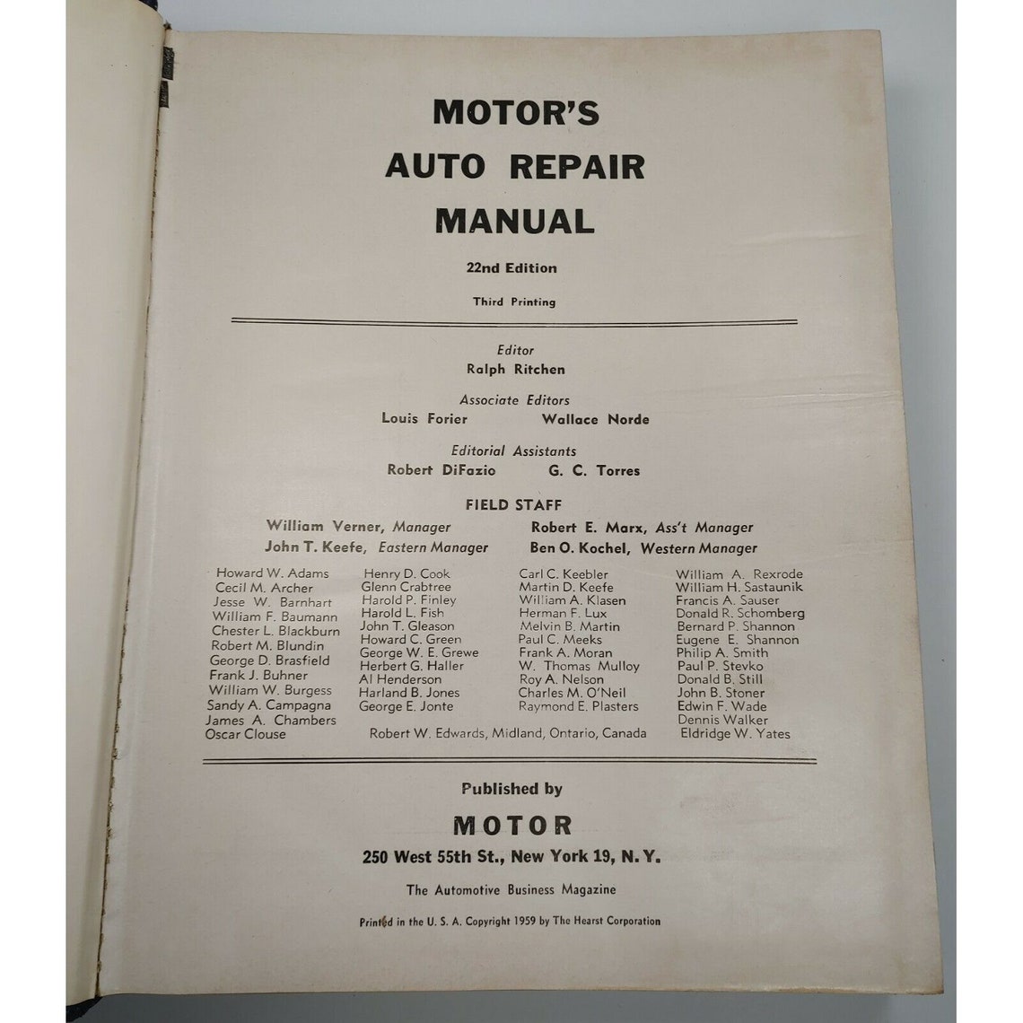 Motors Auto Repair Manual 1959 22nd Edition Vehicles Mechanism Etsy