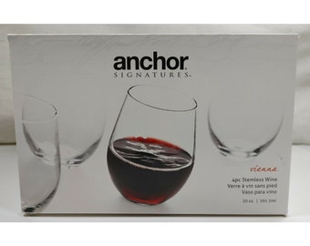 Anchor Hocking Signatures 4 Piece Vienna Stemless Clear Wine Glasses 20 Oz