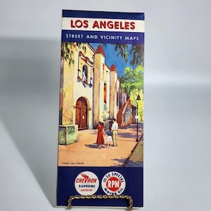 Los Angeles Street & Vicinity Maps Chevron RPM 10-30 Spezial Motoröl Vintage 50er Jahre