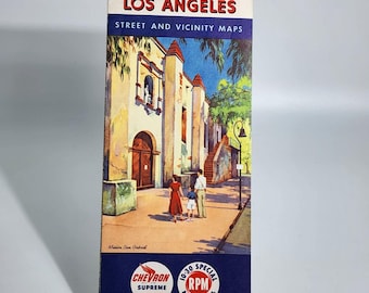 Los Angeles Street & Vicinity Maps Chevron RPM 10-30 Special Motor Oil Vintage 1950s