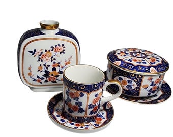 Japoński zestaw do herbaty z porcelany Kutani z motywem kwiatowym i złotym Kozan Gama (piec Kozan) VTG