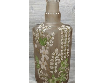 Japansk glaskaraffflaska handmålad körsbärsblommande blommönster vintage