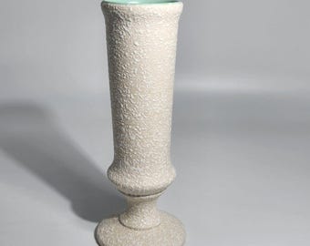 ヴィンテージ カリフォルニア オリジナルズ 陶器製花瓶 クリーム地に白の飛沫模様 ティールカラーの背の高い花瓶