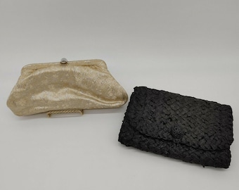 Set Of 2 Aldana Womens Golden Black Floral And Braided Buckle Clutch Wallet