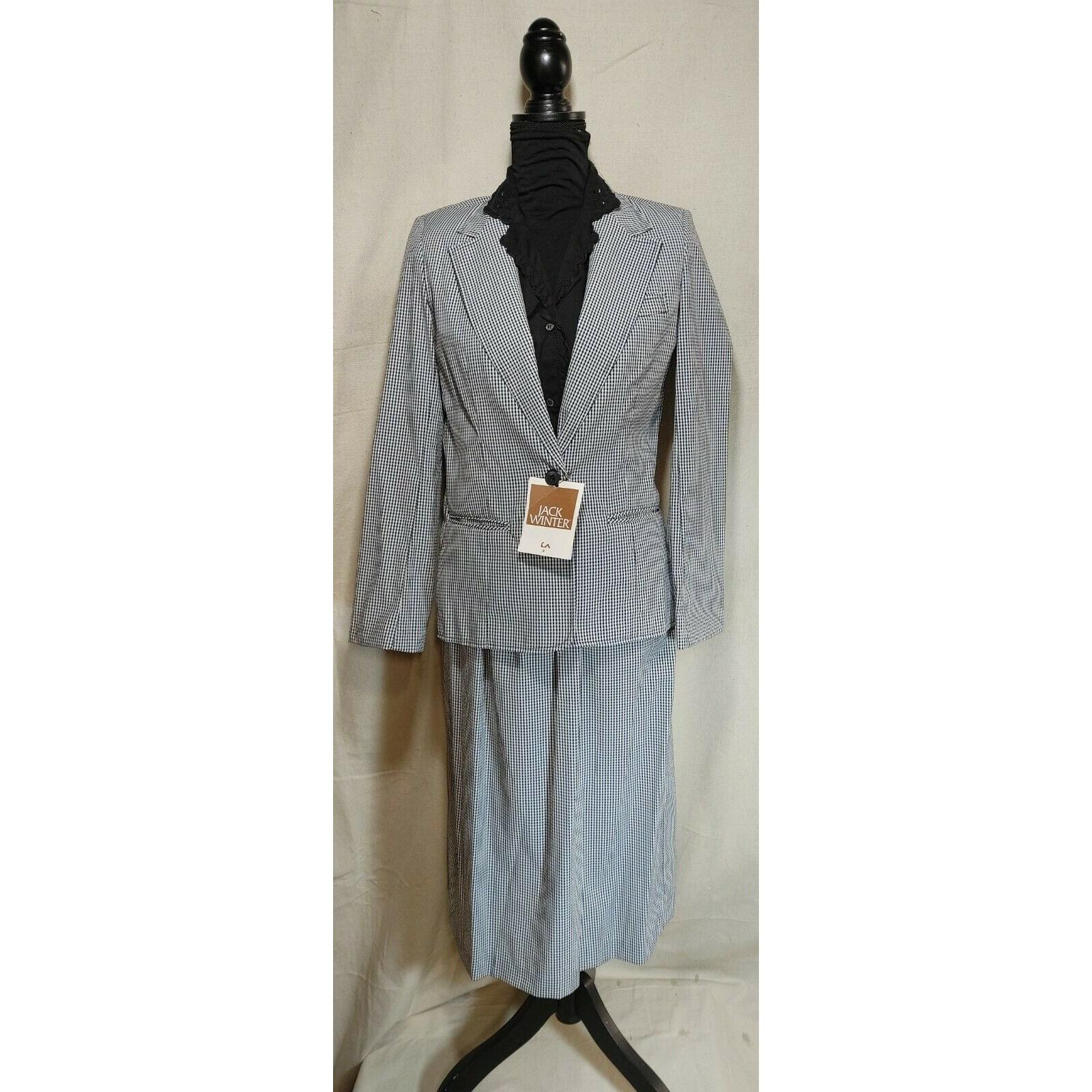 Vintage Jack Winter Womens White Gingham 3 Piece Blazer Top Skirt 