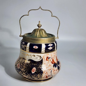 Antike William Wood und Co. Imari Style Biscuit Barrel Jar Orange Blau Gold VTG