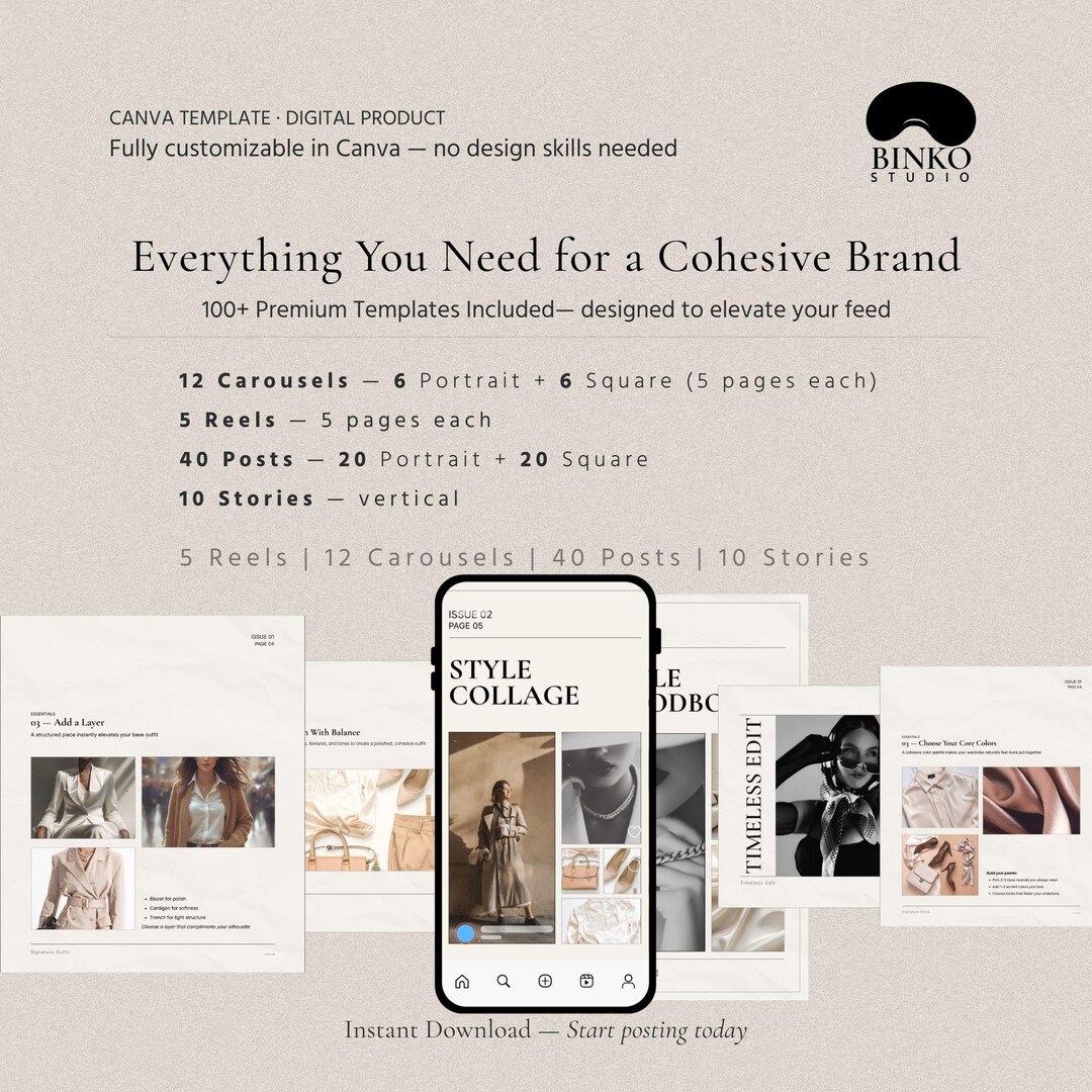 Fashion Instagram Canva Templates | Editorial Social Media Kit (digital ...
