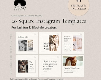 Neutral Editorial Instagram Post Templates for Canva | Fashion & Lifestyle (Digital Download)