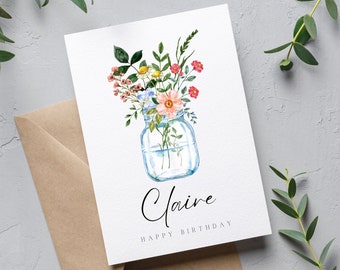 Floral Birthday Birthday Card, Personalised Birthday Card, Happy Birthday Card, Ladies Birthday Card, Bestie, Friend, Bouquet Birthday Card