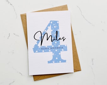 Personalised 4th Birthday Card, Name and Age Birthday Card, Fourth Birthday