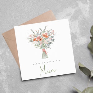 Mother's Day Card, Personalised Mothers Day Card, Peach Floral Mother's Day Card, Mum, Mummy, Nanna, Nanny, Happy Mother's Day Card