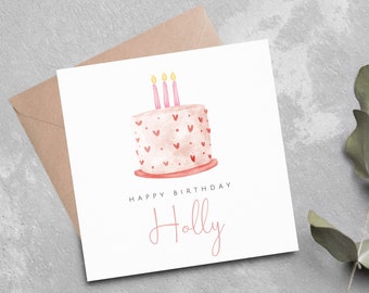 Tarjeta de feliz cumpleaños personalizada, tarjeta de pastel de cumpleaños, tarjeta de pastel de cumpleaños, tarjeta de pastel personalizada, tarjeta de cumpleaños para niños, tarjeta para niñas