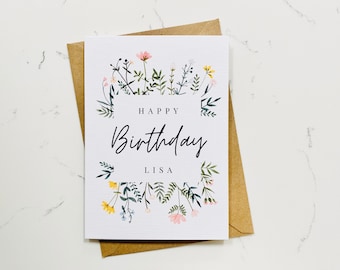 Personalised Birthday Card, Happy Birthday Card, Floral Card