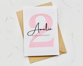 Personalised Second Birthday Card, Name and Age Card