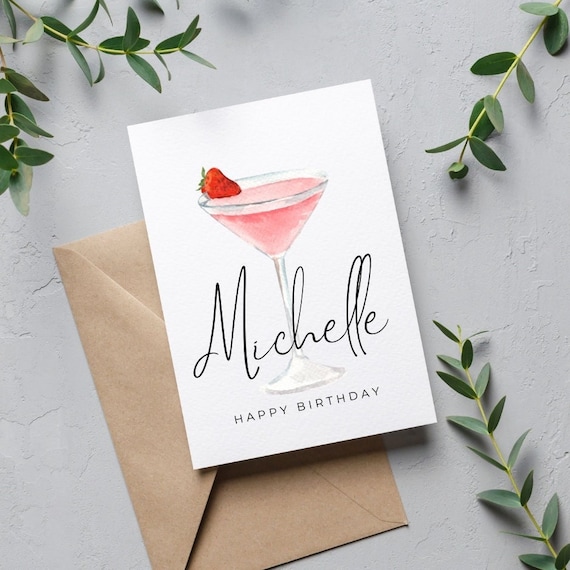 Personalised Birthday Card, Cocktail Birthday Birthday Card, Happy Birthday Card, Ladies Birthday Card, Bestie, Friend, Drink Birthday Card