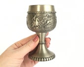 Pewter Chalice Goblet Vintage German SKS Zinn 95 Pewter Wiccan Altar Blessing Ceremony Ritual Cup Rustic Wine Scenes Pagan Game of Thrones