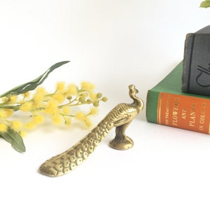 Brass Peacock Magical Altar Statue Vintage Retro Solid Closed Tail Bird Ornament Spirit Guide Totem MCM Office Decor Paperweight Wiccan