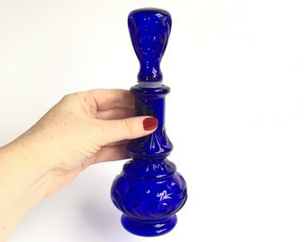 Vintage Cobalt Blue Glass Poison Bottle Tall Art Nouveau Apothecary Chemist Bottle Glass Stopper Ritual Magic Pagan Wicca Medicine Potion