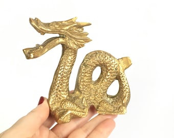 Vintage Brass Dragon Heavy Ornament Figurine Statue Feng Shui Lucky Auspicious Altar Decor Spirit Animal Boho Desk Office Decor Statue Gift