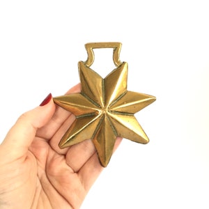 Antique Horse Brass 7 Pointed Star Christmas Yule Tree Ornament Decor Celestial Wall Hanging Altar Amulet Charm Talisman Boho Witchy Pagan