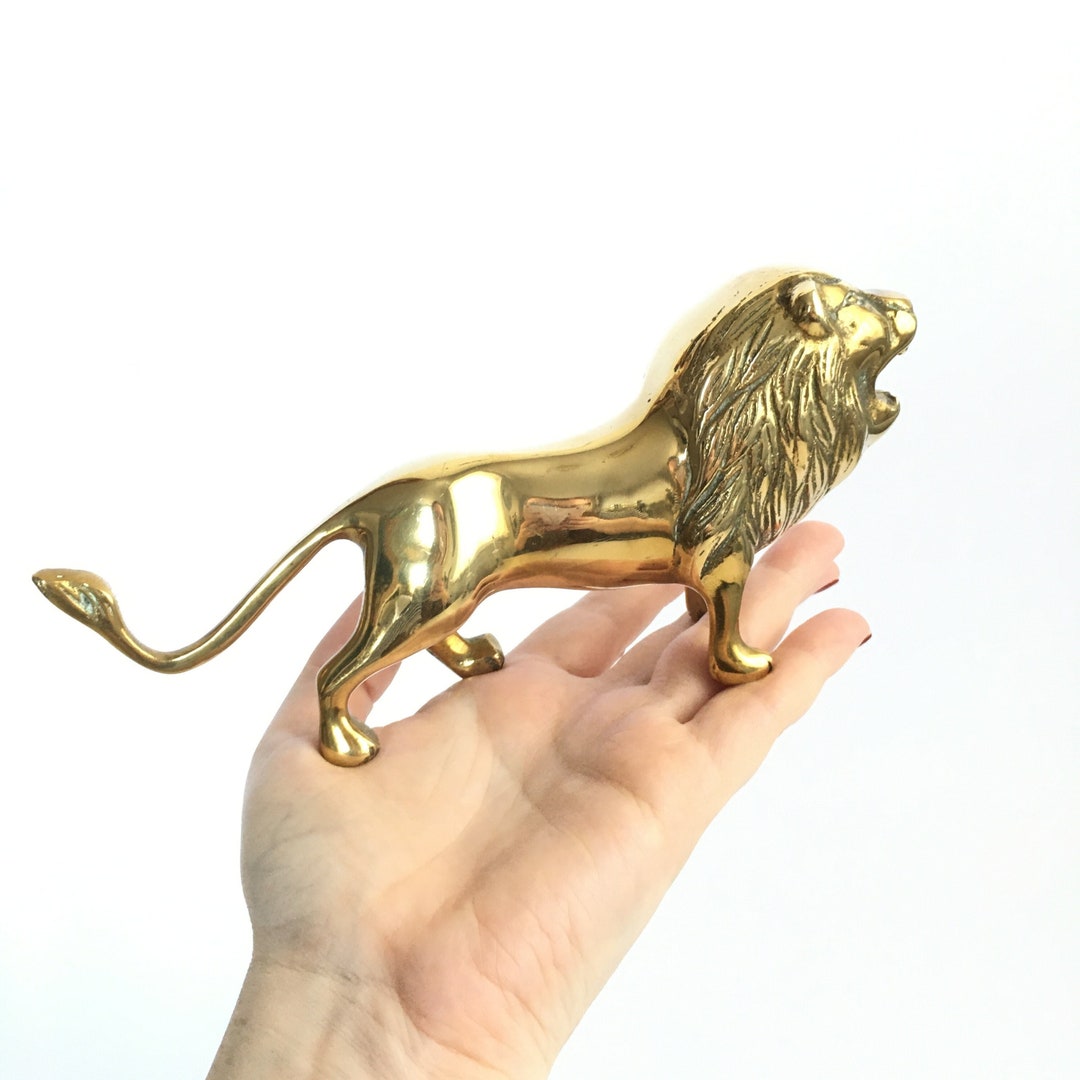 Brass Lion Statue Vintage Male Roaring Lion Mane Figurine Ornament ...