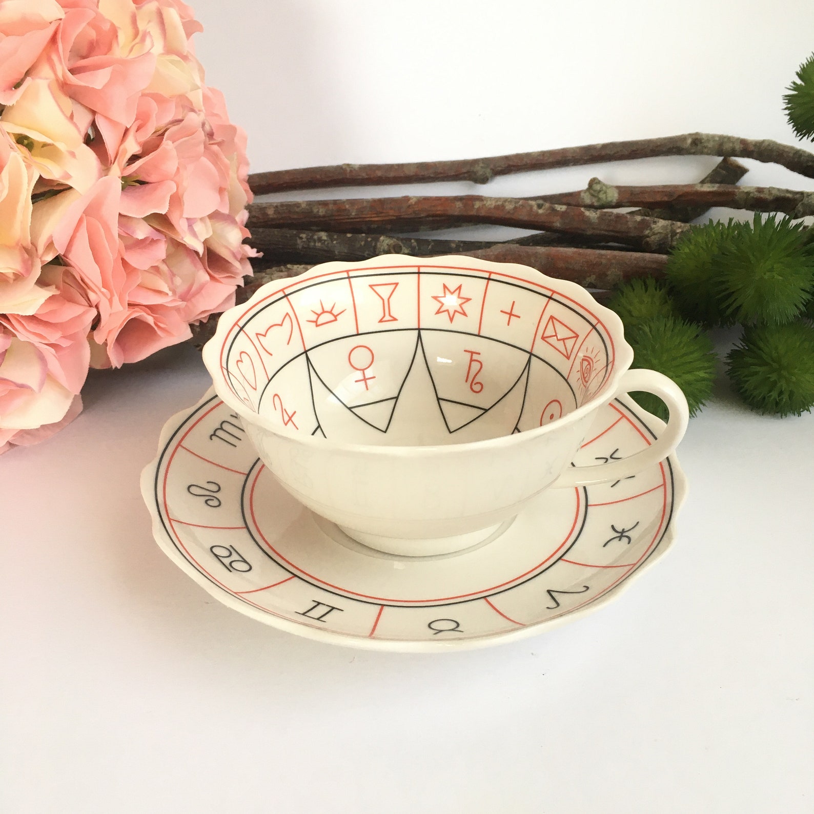 Tea Leaf Reading Cup and Saucer Set Fortune Telling Divination Etsy