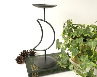 Vintage 90s New Age Black Metal Crescent Moon Candlestick Candle Holder Celestial Altar Decor Pagan Wiccan Witchcraft Moon Goddess