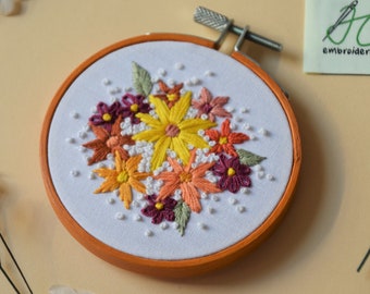 Late Summer Flowers 8cm 3 inch Mini Embroidery Hoop / Gift for her, friend, girlfriend, mothers day, birthday, for godmother