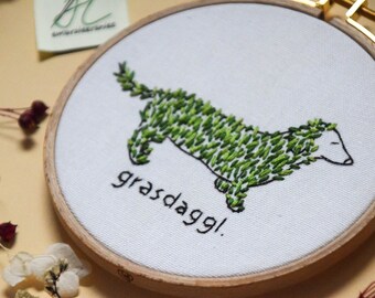 Grasdaggl embroidery picture with text 13 cm embroidery frame, Swabian language dialect Schwoba Swabia region Württemberg embroidery