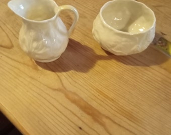 Belleek China Creamer and Sugar Bowl