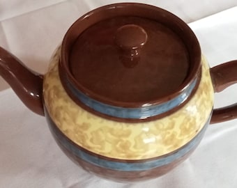 Sadler Brown Betty Teapot with blue and cream trim.