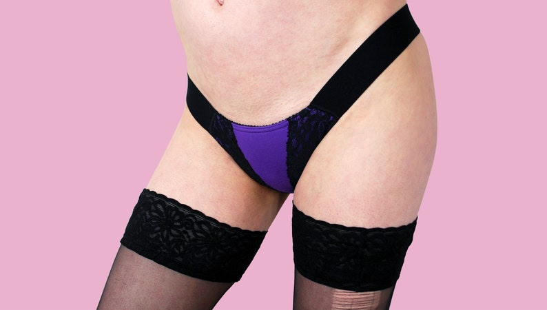 DEEP VEE 'Black on Purple' classic transgender tucking gaff, thong underwear zdjęcie 3