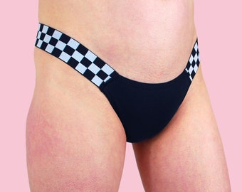PIXEL PERFECT Black and white check transgender tucking gaff, thong underwear