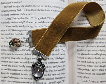 Marcapáginas de terciopelo con flores otoñales: árbol de flores prensadas, accesorio para libros