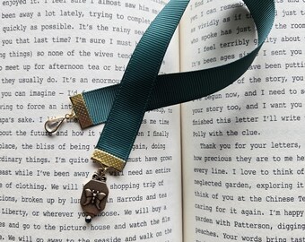 Vintage bladwijzer van smaragdgroen lint: vlinderboekaccessoire